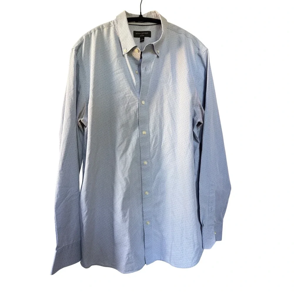 Banana Republic Mens Non-Iron Button Down Shirt Blue Geometric‎ Print Size L